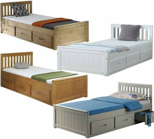Storage bed with drawers - with, white